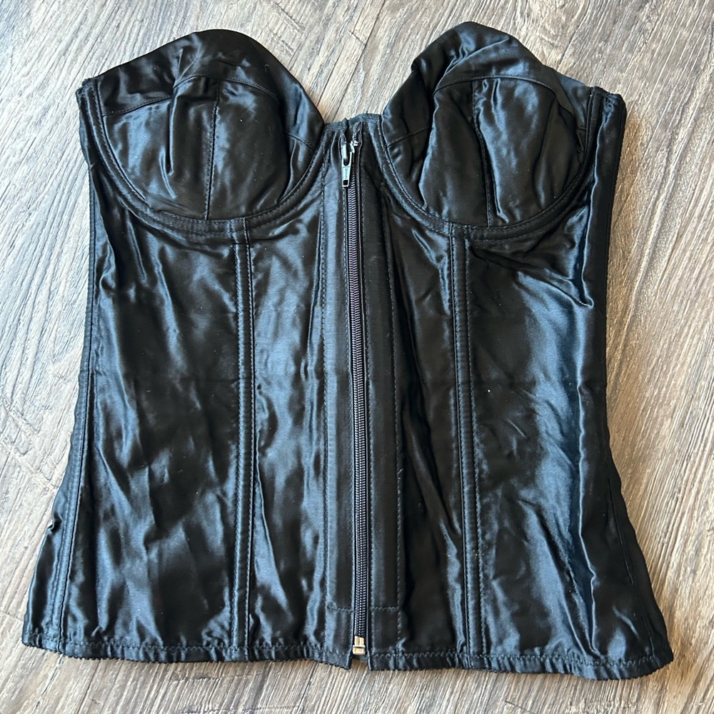 Frederick’s of Hollywood Black Zipper Bridal Fitted Corset Top 36D Large